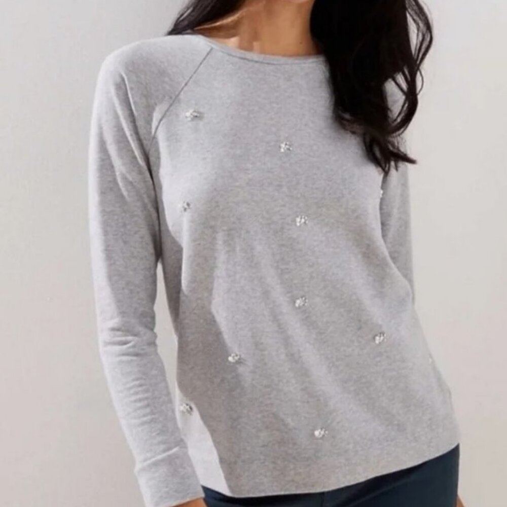 Ann Taylor LOFT Pearl and Rhinestone Crew Neck Sweatshirt